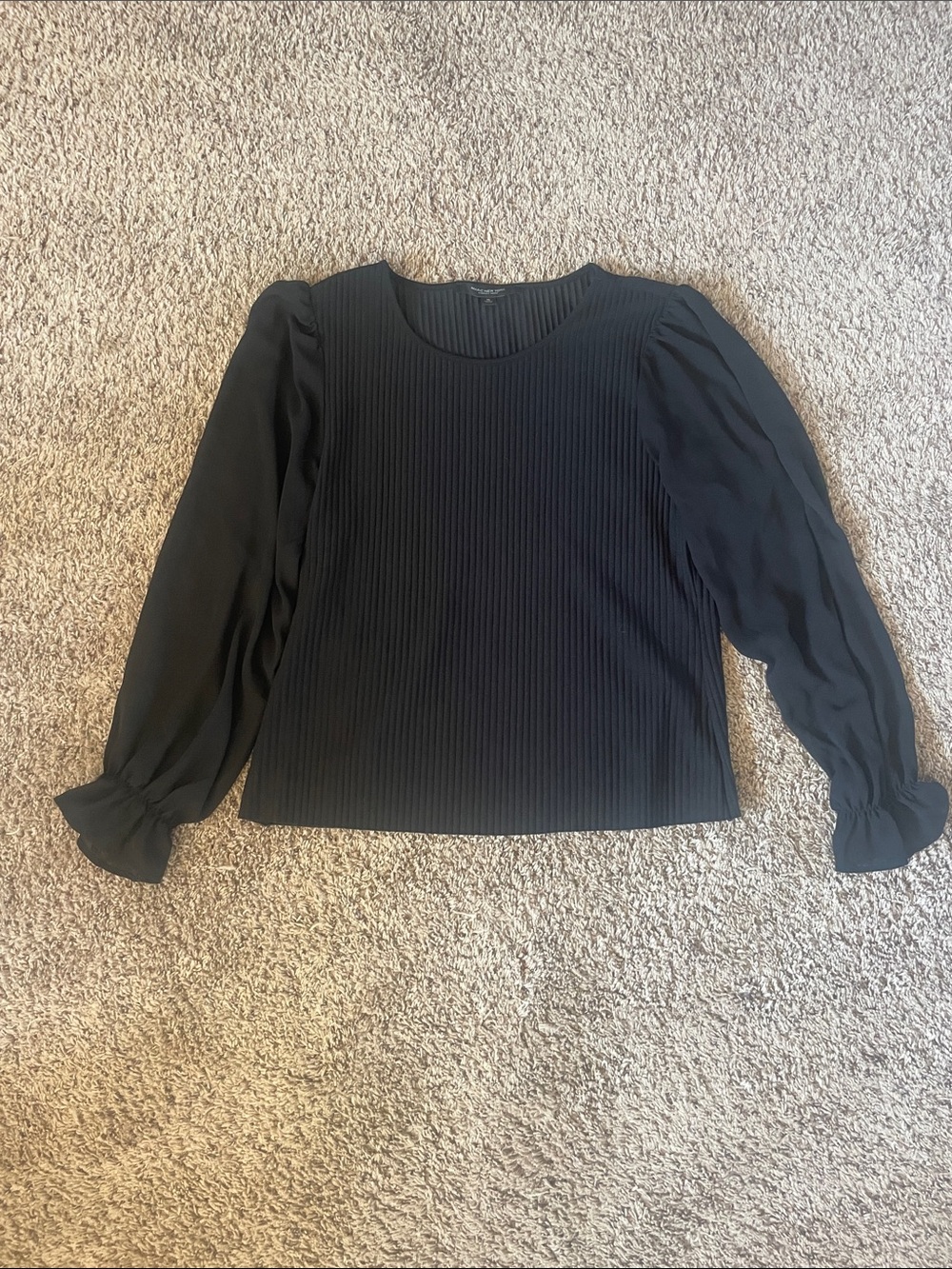 Black Ribbed Bodice Blouse with Puff Sleeves